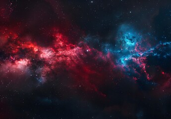 Fototapeta premium Cosmic Nebulae: Red and Blue Swirls in Dark Space