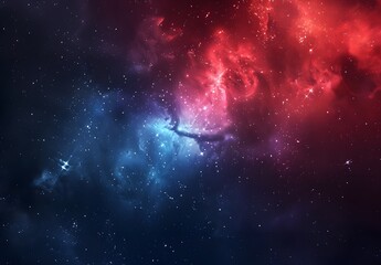Naklejka premium Cosmic Nebulae: Red and Blue Galactic Clouds
