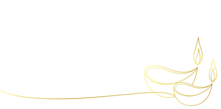 golden diya line art on white background