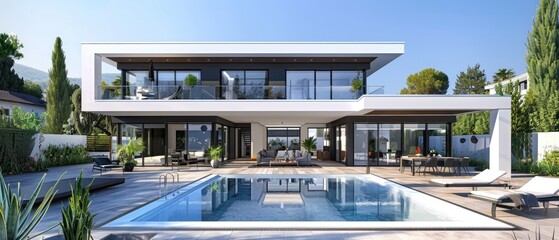 Fototapeta premium Ideal concept inspiration for showcasing modern houses in business rentals, homes for sale, and advertisements focusing on luxury and contemporary design