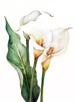 white calla lilies watercolor painting clip art preview