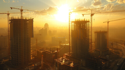 The construction site of a large residential complex with several high-rise buildings under construction.