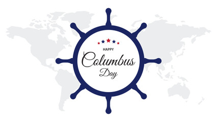 Happy Columbus Day background vector design with ship and rudder silhouette, suitable for banner, greeting card.