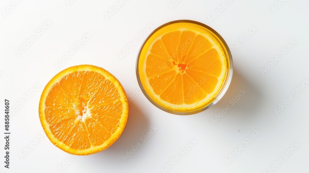 Poster a refreshing drink and a slice of orange on a table