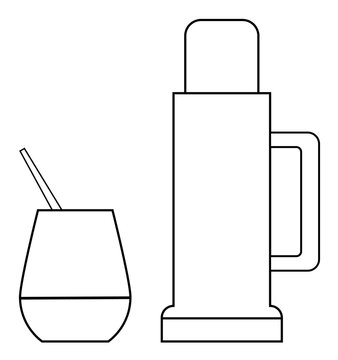 Vector de mate con termo en blanco y negro con estilo minimalista. Icono latinoamericano.