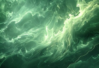 Abstract Green Waves With Lightning