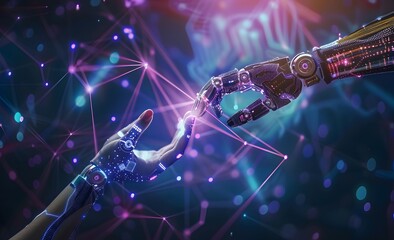 Human Hand Touching AI Robot Palm