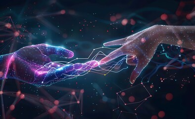 Human Hand Touching AI Robot Palm