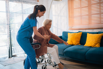 Dedicated Caregiver, Woman Nurse Provides Supportive Health Care for Elderly Patients at Home, Ensuring Retirement Comfort with Professional Medical Assistance, Healthy Living