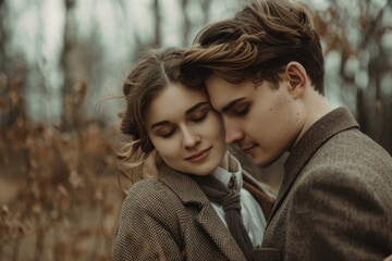 Fototapeta premium A romantic moment between two people, enjoying each other's company in an open field