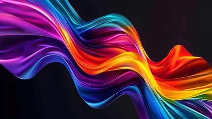 Rainbow color strip wave. Abstract texture long horizontal black background. 