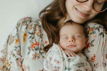 newborn baby in hospital after just being born, mother holding him and breastfeeding in hospital bed.
