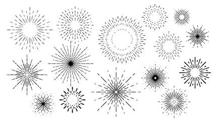 Set of sunburst design elements. Hand drawn Rays of sun. Vintage frames for badges, logos and labels. Vector illustration.