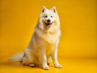 white shepherd dog, white, canine, puppy, samoyed, portrait, cute, domestic, breed, akita, isolated, mammal, husky