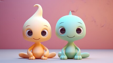 Obraz premium Two cute and colorful cartoon monsters with big eyes, perfect for kids storybooks