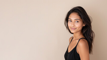 Obraz premium Indonesian fashionable woman in black sundress happy lifestyle isolated