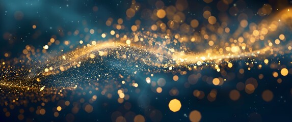 Abstract Golden Glitter Trail on Blue Background