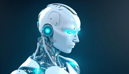 Closeup of AI Cyborg look like human in the future