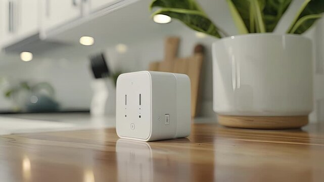 A side view of a compact smart plug showcasing its compact size and easy installation process.