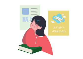 頬杖をついて進路について考える女の子のイラスト