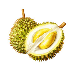 Obraz premium Watercolor Isolated One Whole and One Half Durian Fruit