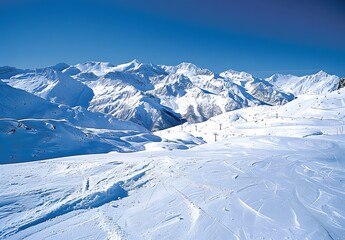 Panoramic Alps Winter Landscape with Skiing Slopes