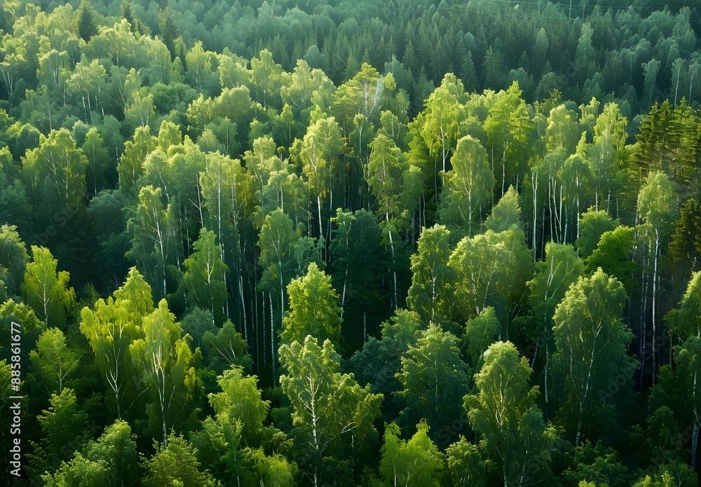 Poster Aerial View of Birch and Coniferous Forest