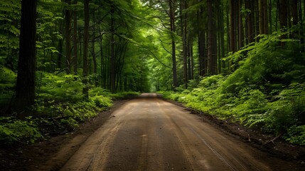 Obraz premium Forest Path Through Lush Green Trees