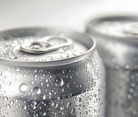 Closeup of Two Silver Soda Cans with Water Droplets
