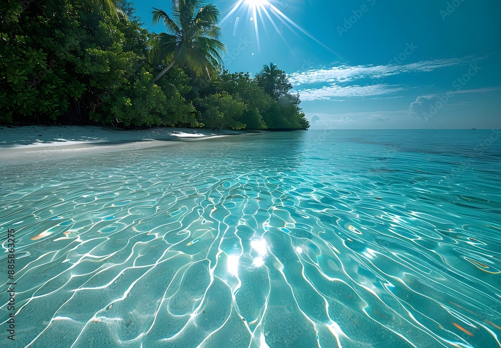 Poster Tropical Island Paradise: Crystal Clear Water, White Sand Beach