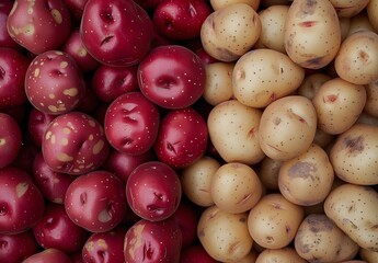 Red and Beige Potatoes at Market Stall