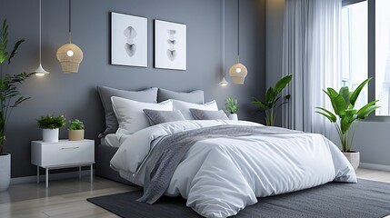 Serene Minimalist Bedroom with Elegant Bedding and Modern Decor