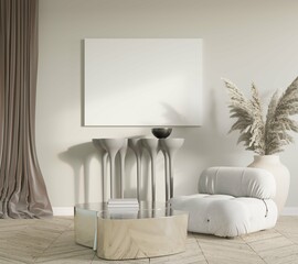 Mock up frame in cozy home interior background, art deco style living room, 3d render