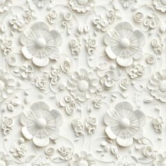 Elegant white floral 3D wall design, featuring intricate patterns and detailed flower motifs, perfect for home decor or design projects.