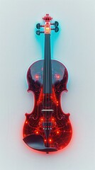 Modern illuminated violin with red and blue LED lights, depicting a fusion of classical music and contemporary technology on white background.