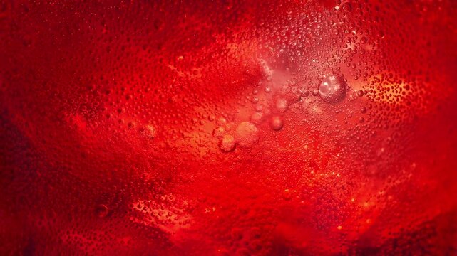 Cherry Soda Fizzing With Ice Extreme Closeup