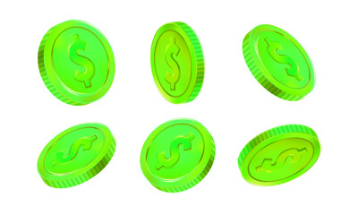 A set of green money dollar icon material in various angle styles