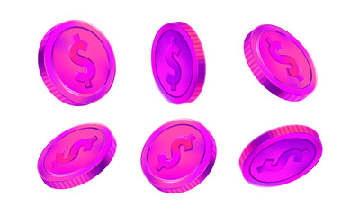 A set of pink money dollar icon material in various angle styles