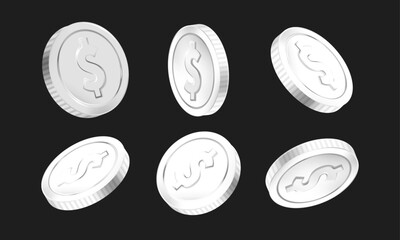 A set of silver money dollar icon material in various angle styles