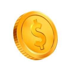 Dollar Gold Coin 3D Illustration on white background