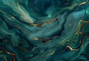 Abstract Green Gold Liquid Swirls Background