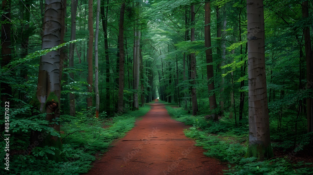 Poster Tranquil Forest Path with Red Soil