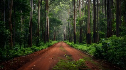 Obraz premium Tranquil Forest Path After Rain