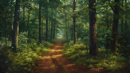 Obraz premium Mysterious Forest Path with Lush Greenery