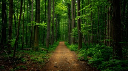 Obraz premium Forest Path Through Lush Green Trees