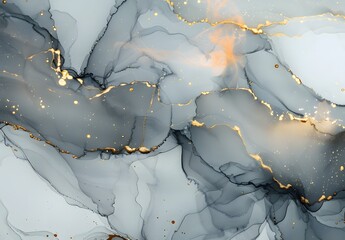 Abstract Alcohol Ink Art Background with Gold and Gray Swirls