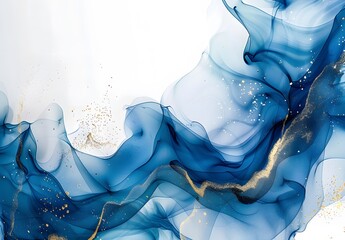 Abstract Blue & Gold Ink Art Background