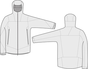 Hooded Hard Shell Ski Jacket Design Vector CAD Template fashion illustration front and back views   © 212069668