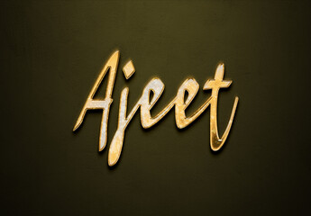 Old gold text effect of Hindi name Ajeet with 3D glossy style Mockup.