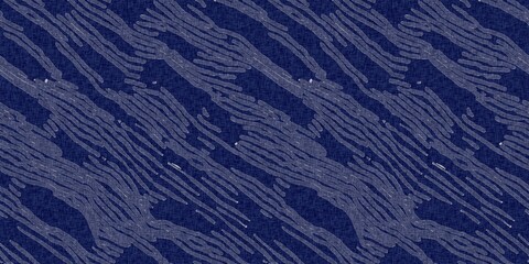 Denim blue dye effect seamless woven linen background, Distressed ink blotch mottled repeat pattern design for fashion border banner ribbon.